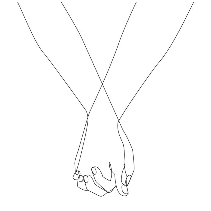 Poster  Holding hands one line drawing on white isolated background. Vector illustration