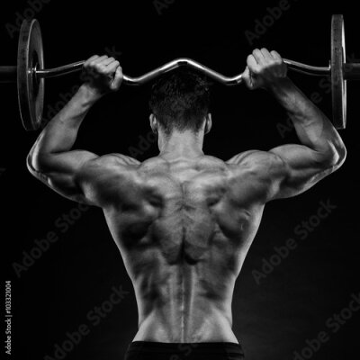 Poster  Homme musclé soulevant une barre d'haltères