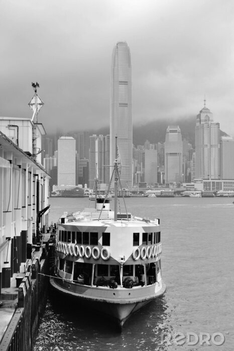 Poster  Hong Kong skyline avec des bateaux