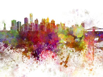 Poster  Horizon de New York v2 en fond d'aquarelle
