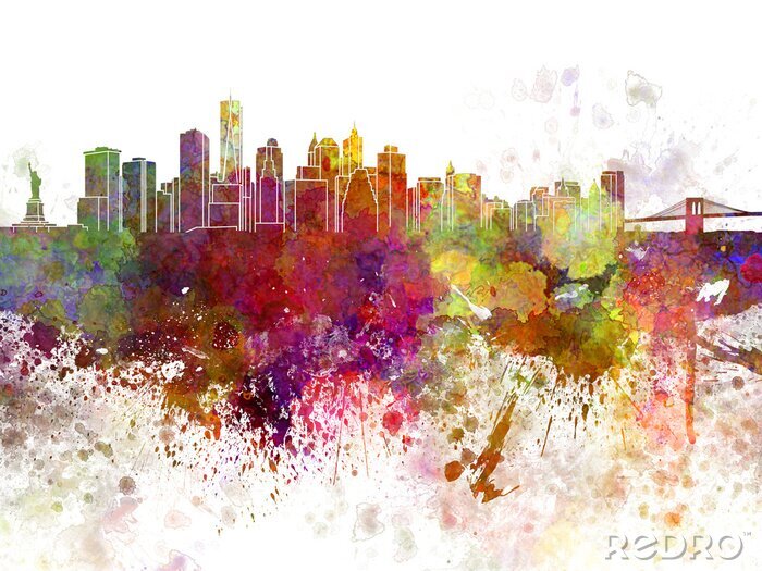 Poster  Horizon de New York v2 en fond d'aquarelle