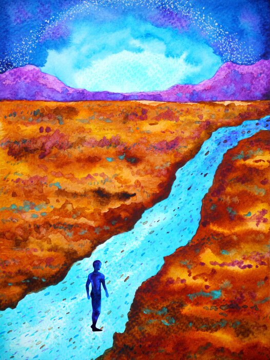 Poster  human walking abstract mind spiritual way watercolor painting art illustration design hand drawing