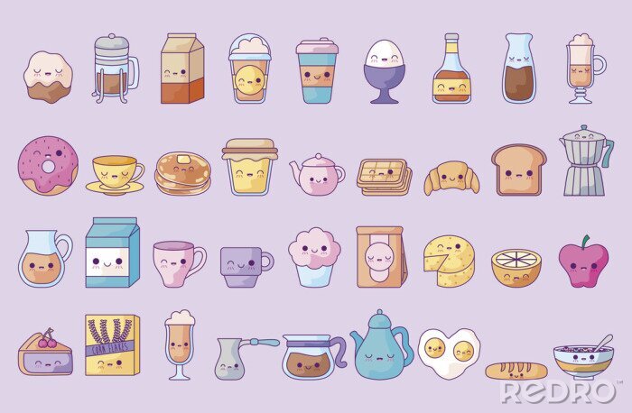 Poster  Icônes nourriture kawaii