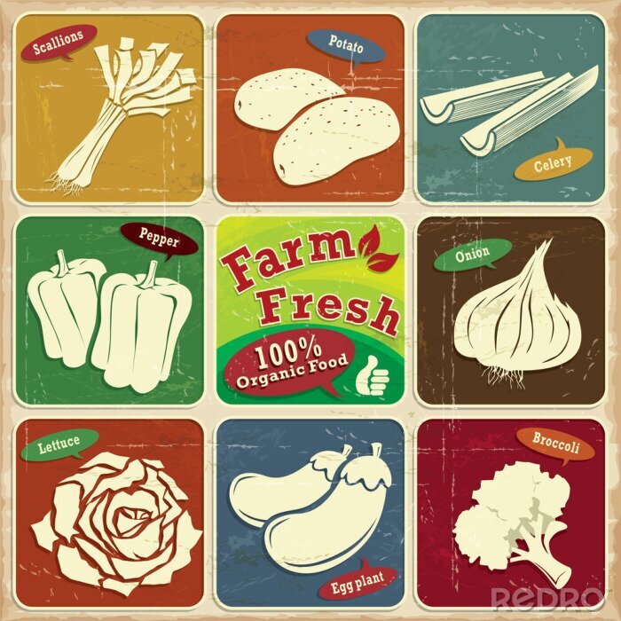 Poster  Icônes rétro de légumes