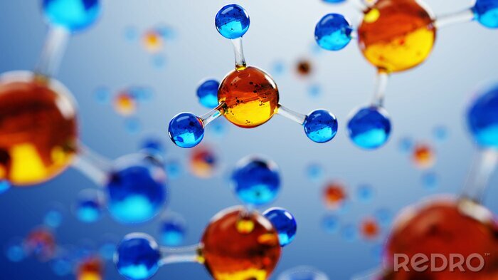 Poster  Illustration 3d du modèle de molécule. Fond de science avec des molécules et des atomes.