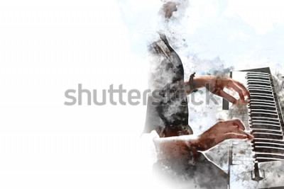 Poster  Illustration à l'aquarelle de mains jouant du piano