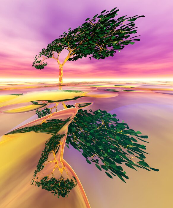 Poster  Illustration abstraite d'un arbre dans des tons roses