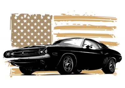 Poster  Illustration avec une voiture américaine