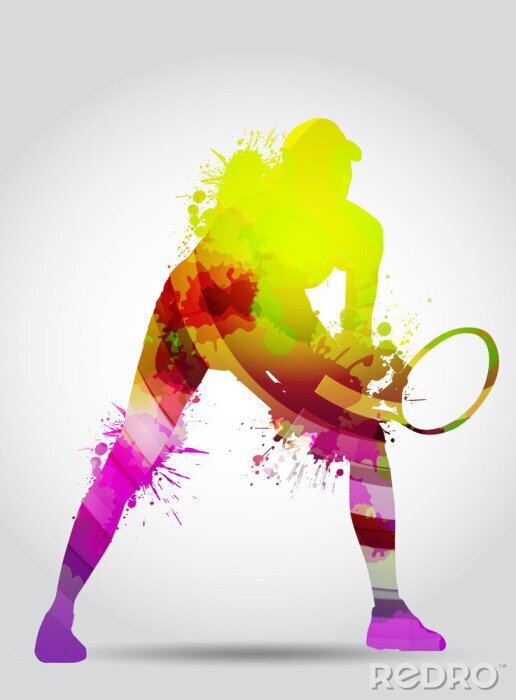 Poster  Illustration colorée d'un joueur de tennis sur fond blanc