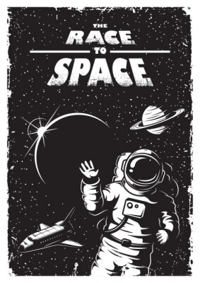 Poster  Illustration cosmique vintage en noir et blanc