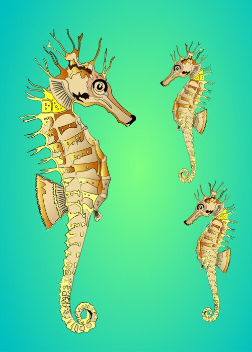 Poster  Illustration d'hippocampes dans l'océan