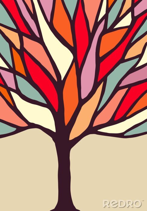 Poster  Illustration d'un arbre en mosaïque colorée