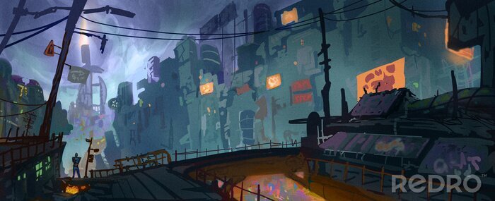 Poster  Illustration d'une ville fantastique