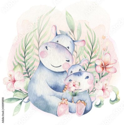 Poster  Illustration de conte de fées avec des hippopotames