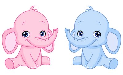 Illustration de dessin animé d'éléphant rose et bleu