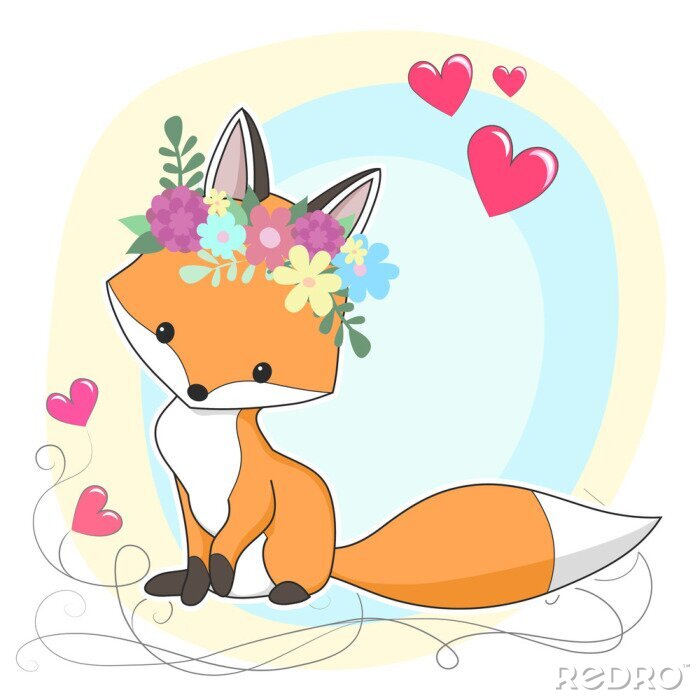 Poster  Illustration de dessin animé dessiné à la main de renard roux vecteur