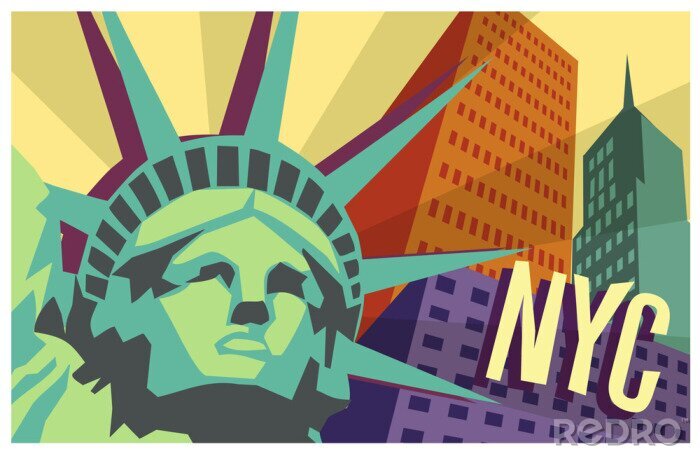 Poster  Illustration de la ville de New York et de la Statue de la Liberté