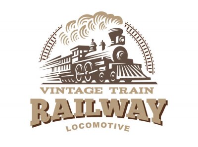 Illustration de logo de locomotive, emblème de style vintage