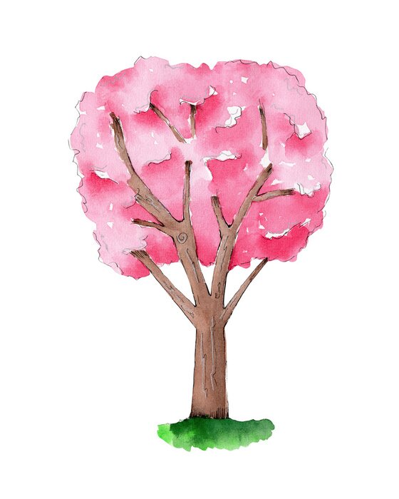 Poster  Illustration délicate d'un arbre aux feuilles roses