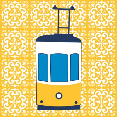 Illustration du tramway jaune de Lisbonne