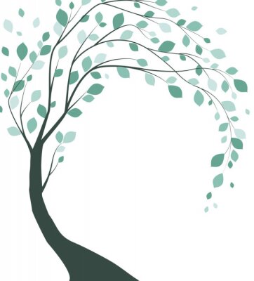 Illustration en vert foncé d'un arbre penché