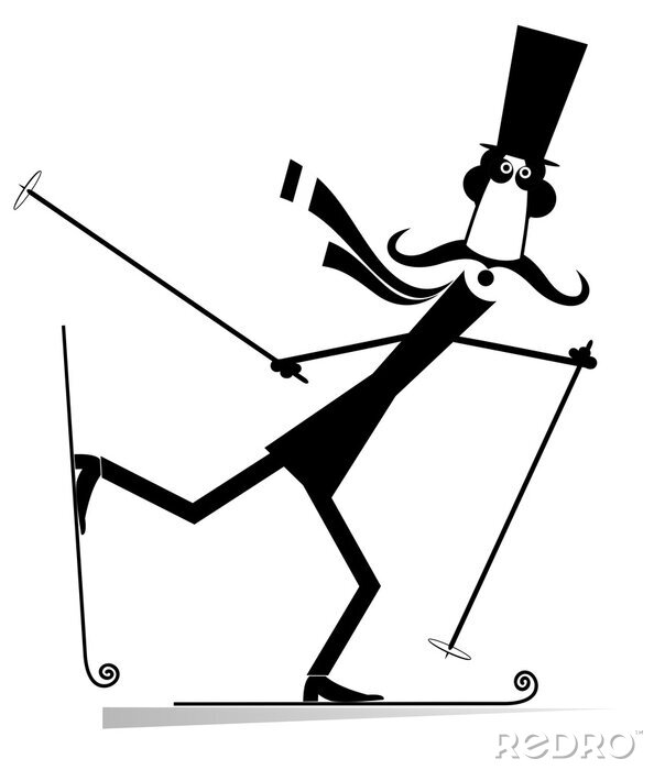 Poster  Illustration joyeuse avec un gentleman skiant