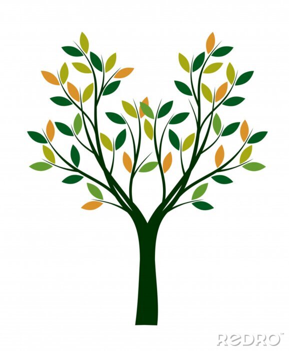 Poster  Illustration minimaliste d'un arbre aux feuilles colorées