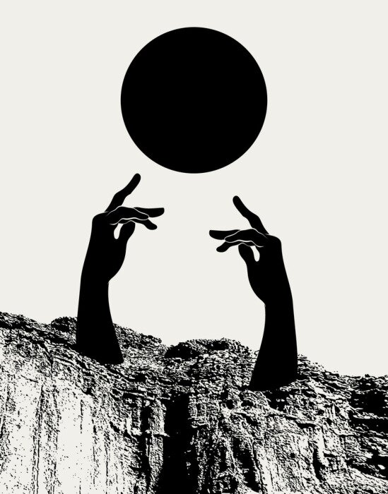 Poster  Illustration monochrome avec les mains