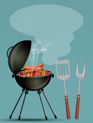 Poster  illustration of barbecue party invitation