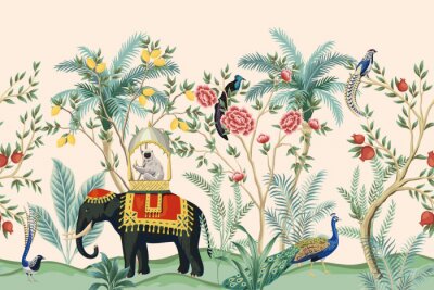 Poster  Illustration orientale avec jungle