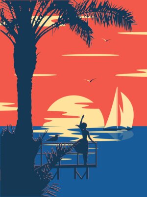 Poster  Illustration pastel sous un palmier