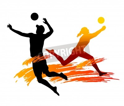 Poster  Illustration plage joueur de volley-ball avec des éléments