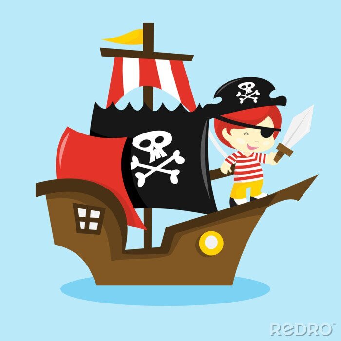 Poster  Illustration pour enfants avec un bateau pirate