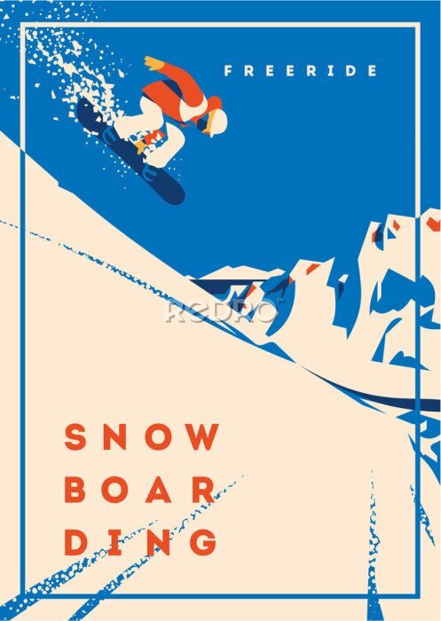 Poster  Illustration rétro de snowboard