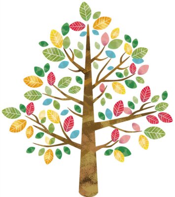 Poster  Illustration simple d'un arbre à feuilles multicolores