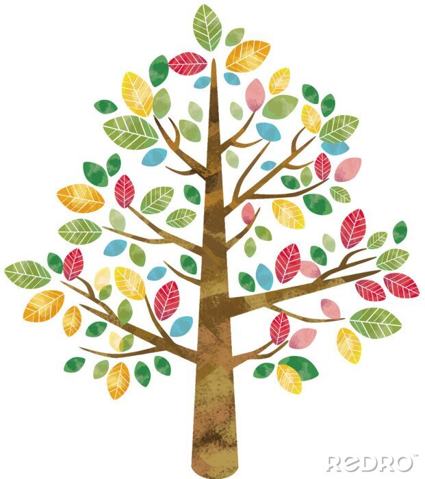Poster  Illustration simple d'un arbre à feuilles multicolores