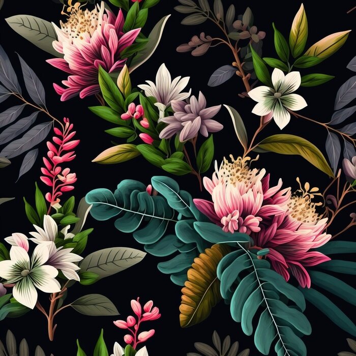 Poster  Illustration sombre avec des fleurs