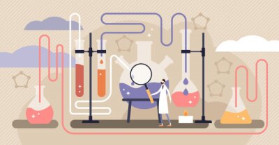 Poster  Illustration vectorielle de chimie. Concept de personnes de recherche plat mini science.
