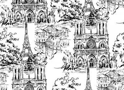 Papier peint à motif  Illustration vectorielle de paris. Illustration vectorielle dessinés à la main.