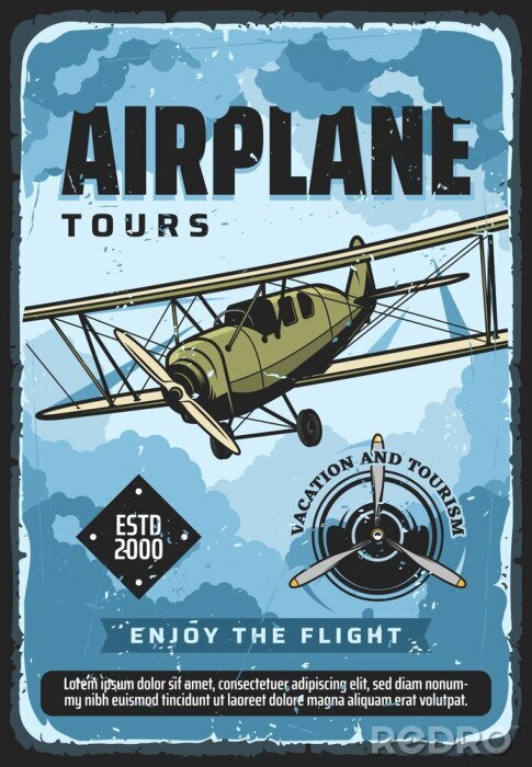 Poster  Illustration vintage avec un vieil avion