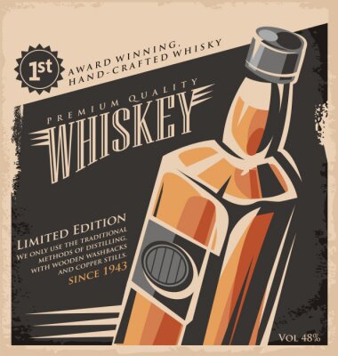 Poster  Illustration vintage avec une bouteille de whisky