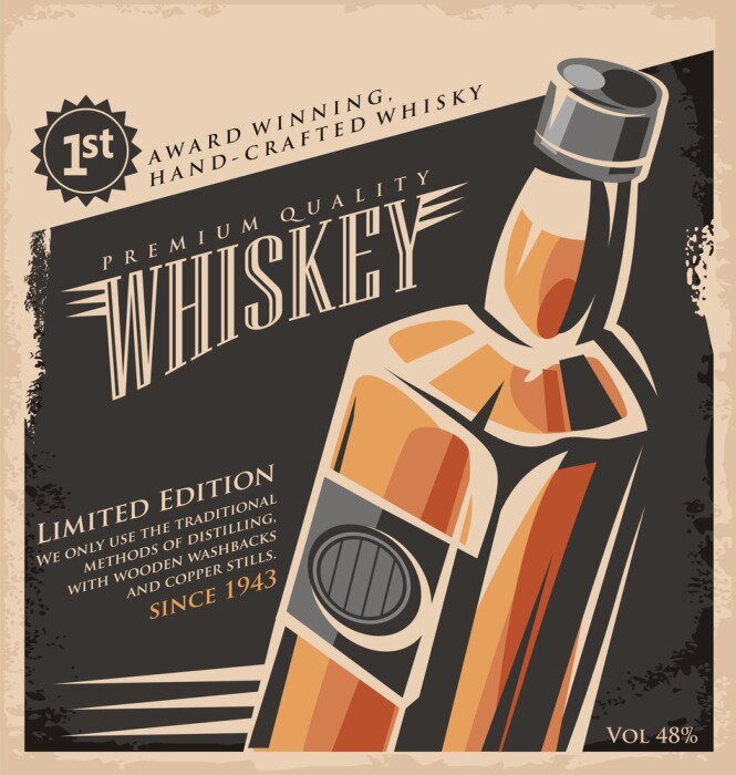 Poster  Illustration vintage avec une bouteille de whisky