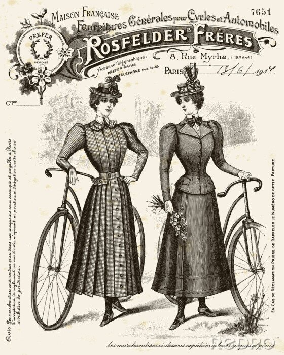 Poster  Illustration vintage de femmes avec des bicyclettes