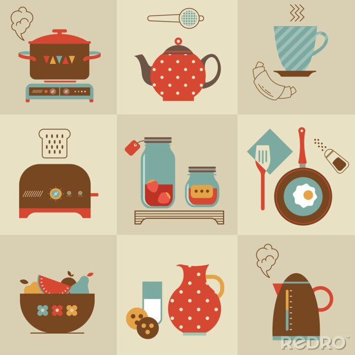 Poster  Illustrations avec des appareils de cuisine