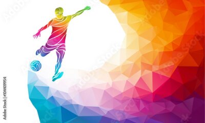 Poster  Image d'un joueur de football et d'un ballon sur un fond multicolore
