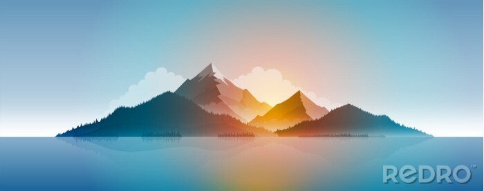 Poster  Image de synthèse avec panorama de montagnes
