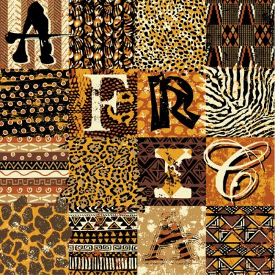 Poster  Inscription africaine avec des motifs animaliers