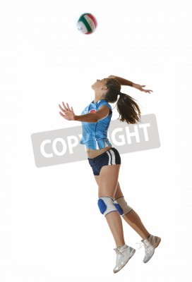 Poster  Jeu de volley-ball avec le sport neautoful jeune fille oslated onver fond blanc
