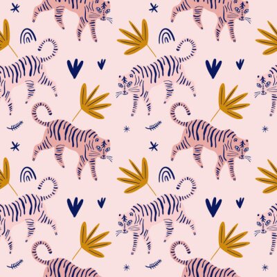 Papier peint à motif  Jolis tigres roses