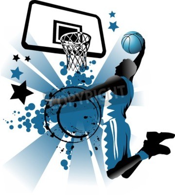 Poster  joueur de basket-ball à l'arrière-plan des anneaux de basket-ball